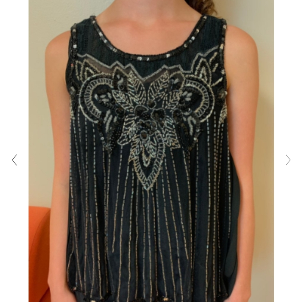 Free People Sequined Black Tank Top